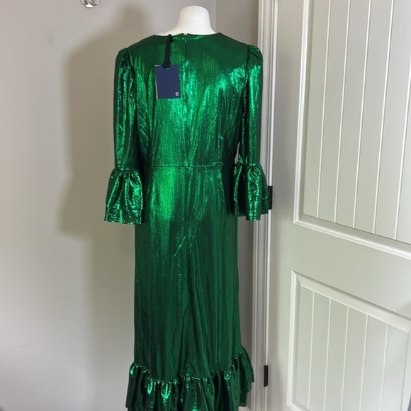 Tuckernuck Pomander Place Lillith Dress Emerald Green Crinkle Lurex Sz XL  NEW - mordernwear.com
